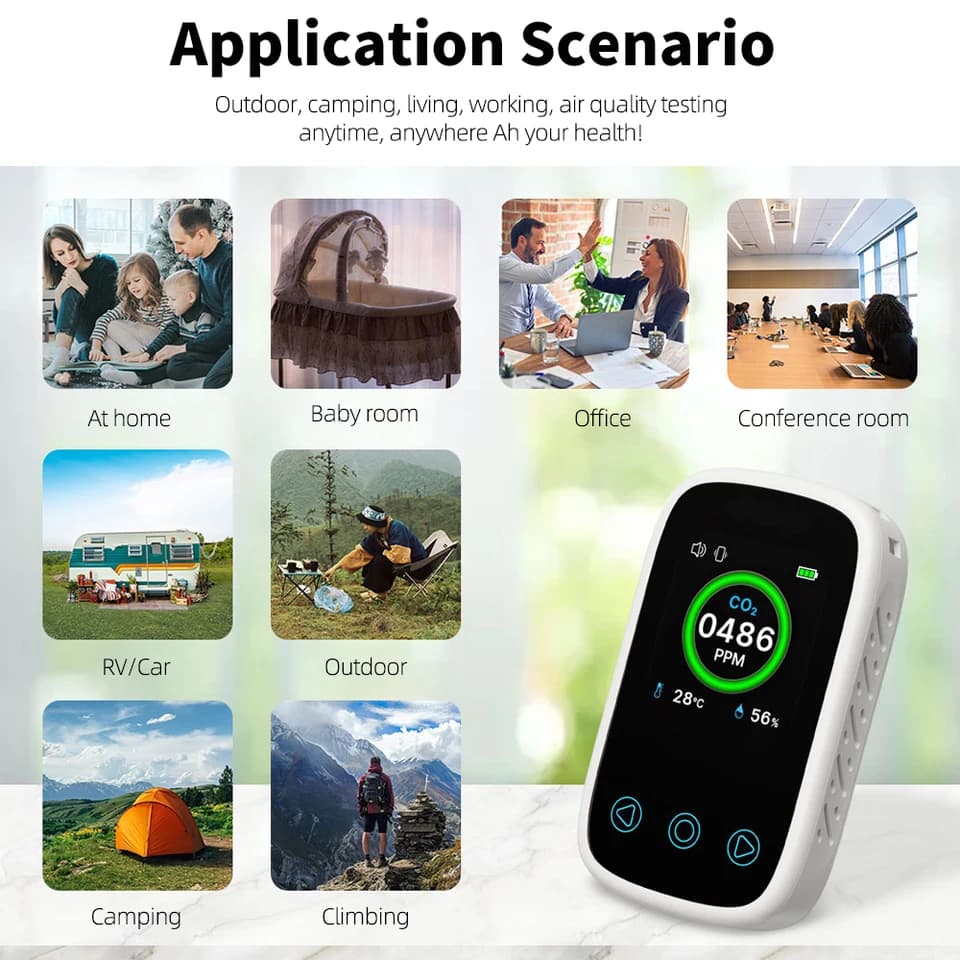 Carbon Monoxide Detector | 3-in-1 CO2, Temp, Humidity | NDIR Sensor, Voice Alarm - Thumbnail 7
