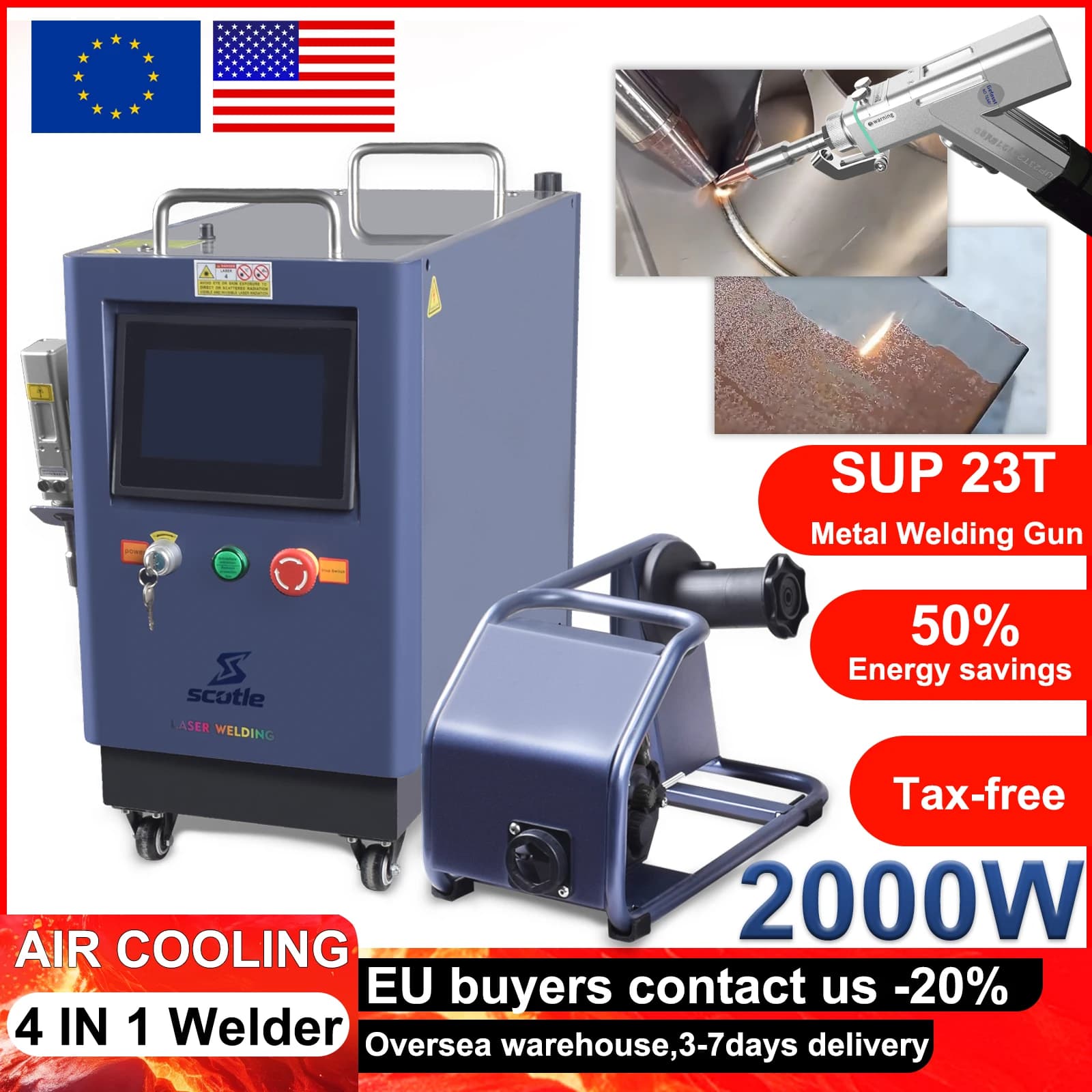 2000W Laser Welding System | 4-in-1 Multi-Function Tool for Steel & Alloy | Air-Cooled Handheld Gun - Thumbnail 2