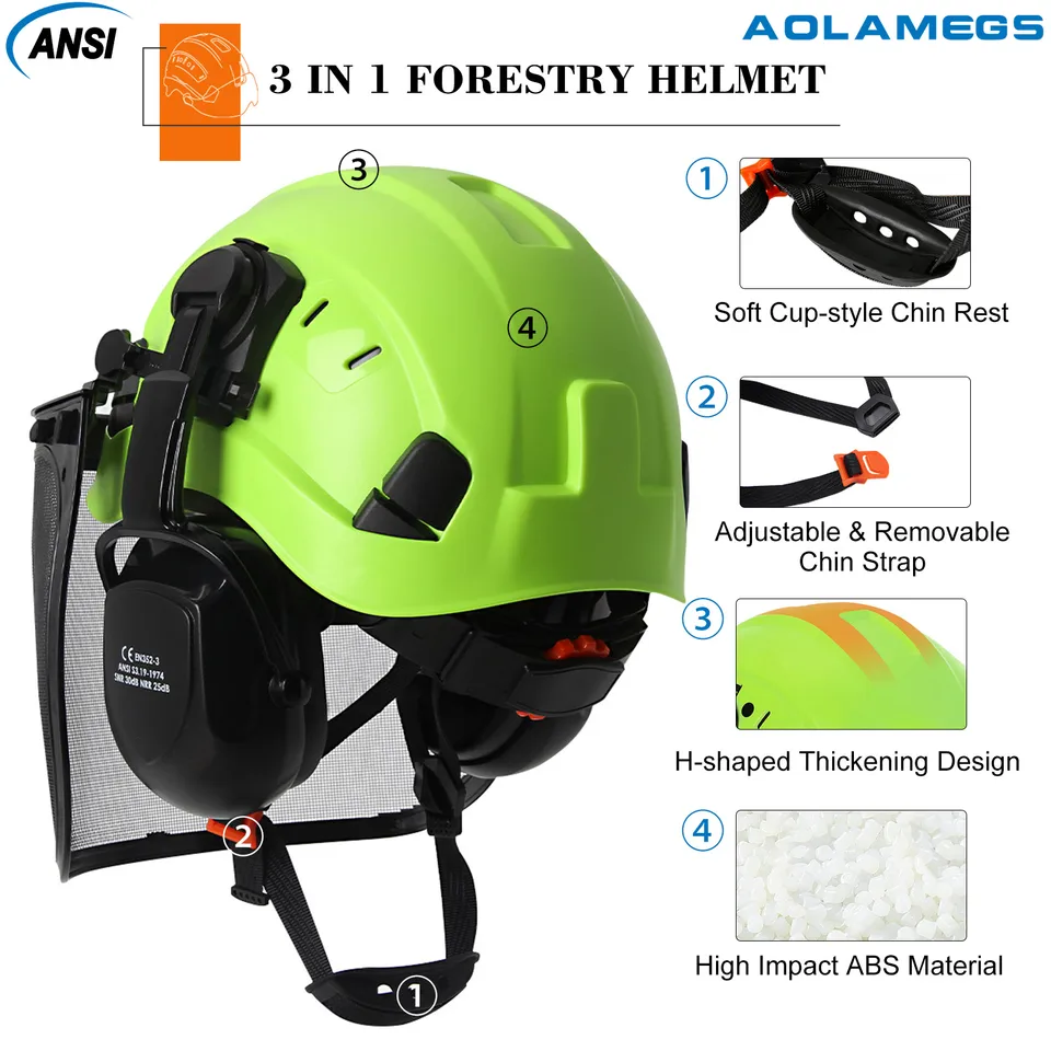 Safety Helmet in Construction | ABS Forestry Hard Hat | 3-in-1 Ear & Face Protection - Thumbnail 5