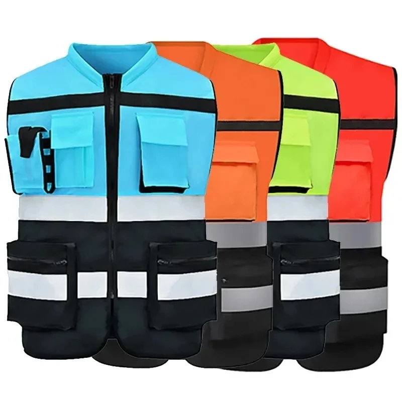 Custom Hi Vis Vest in multiple colours on a white background.
