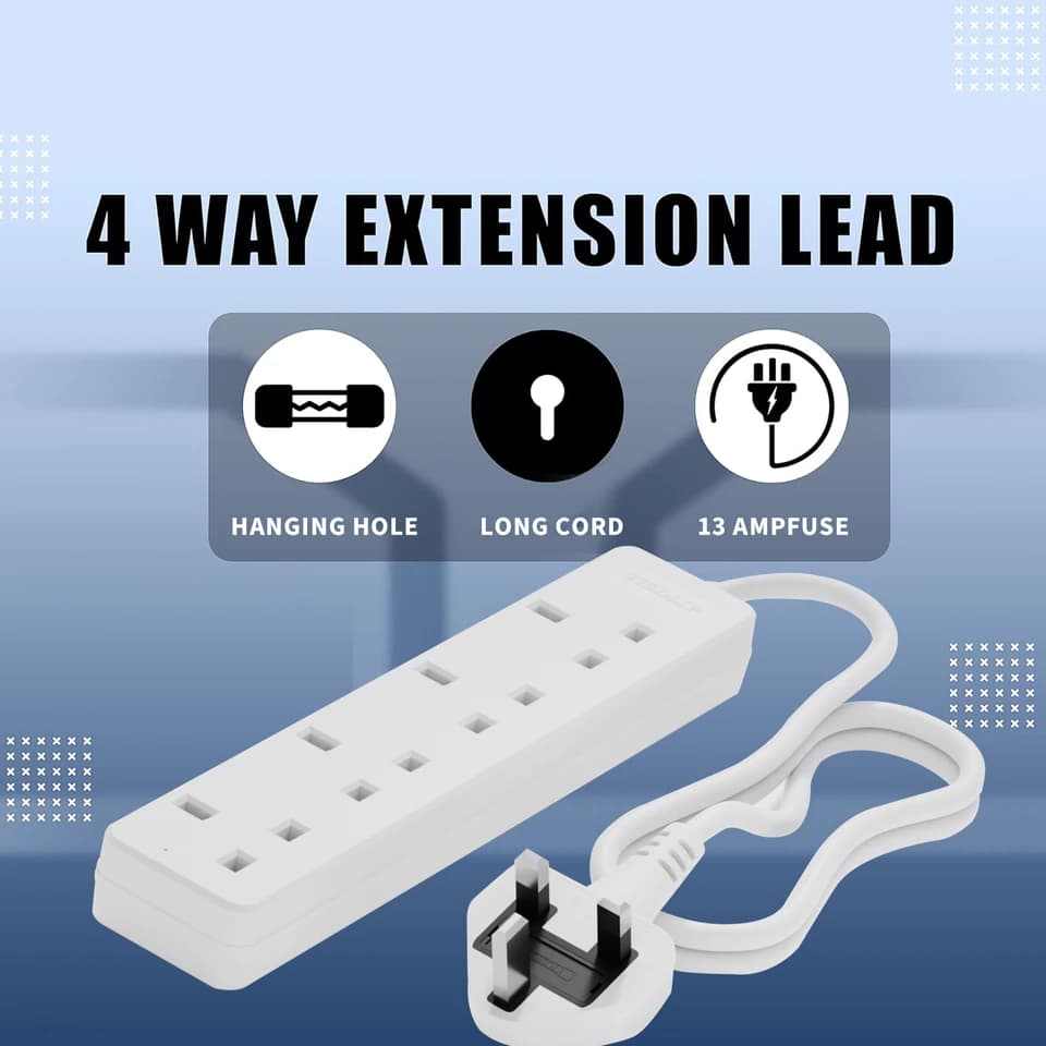 UK Extension Lead 2/4 Way | 13A Fused Surge Protected | Home & Office - Thumbnail 3