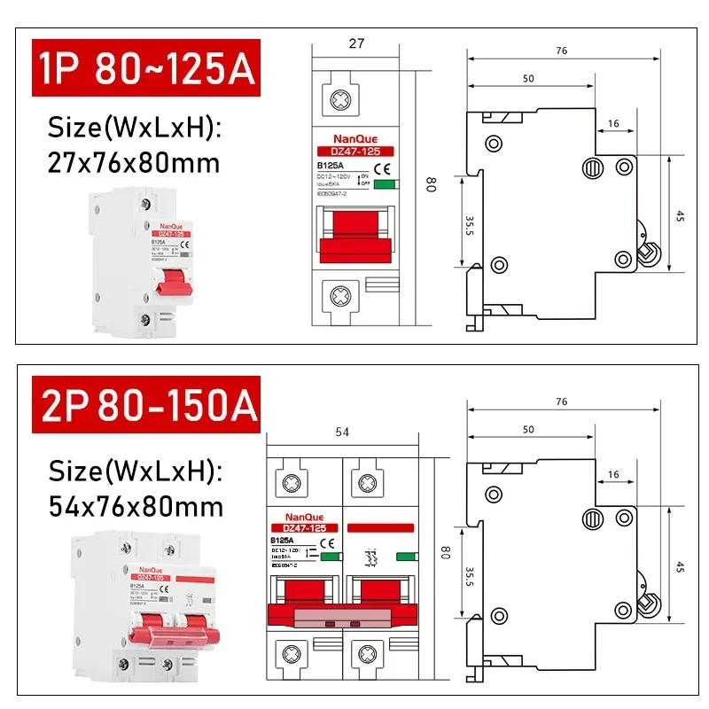 DC Miniature Circuit Breaker | 12-110V Battery Protection | 2P 10-150A - Thumbnail 7