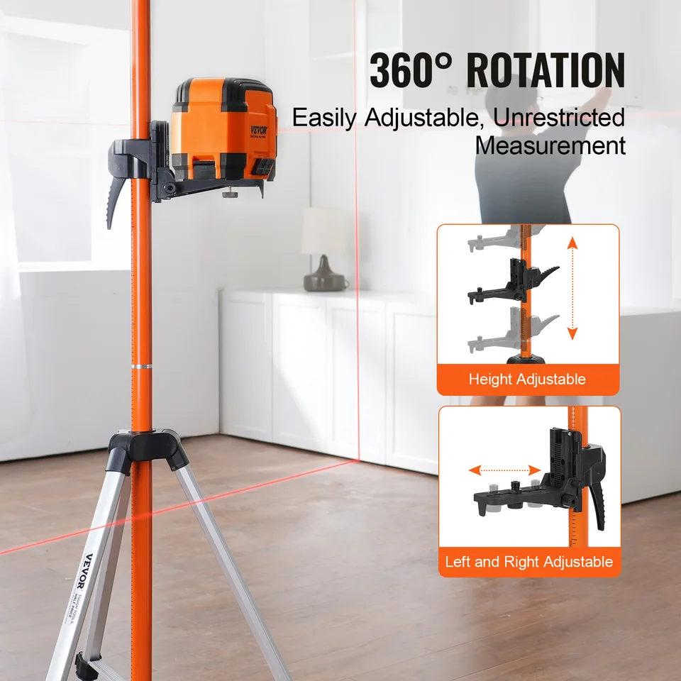 Laser Level Tripod | 1/4" & 5/8" Thread | 104-340cm Height, Bubble Level - Thumbnail 6