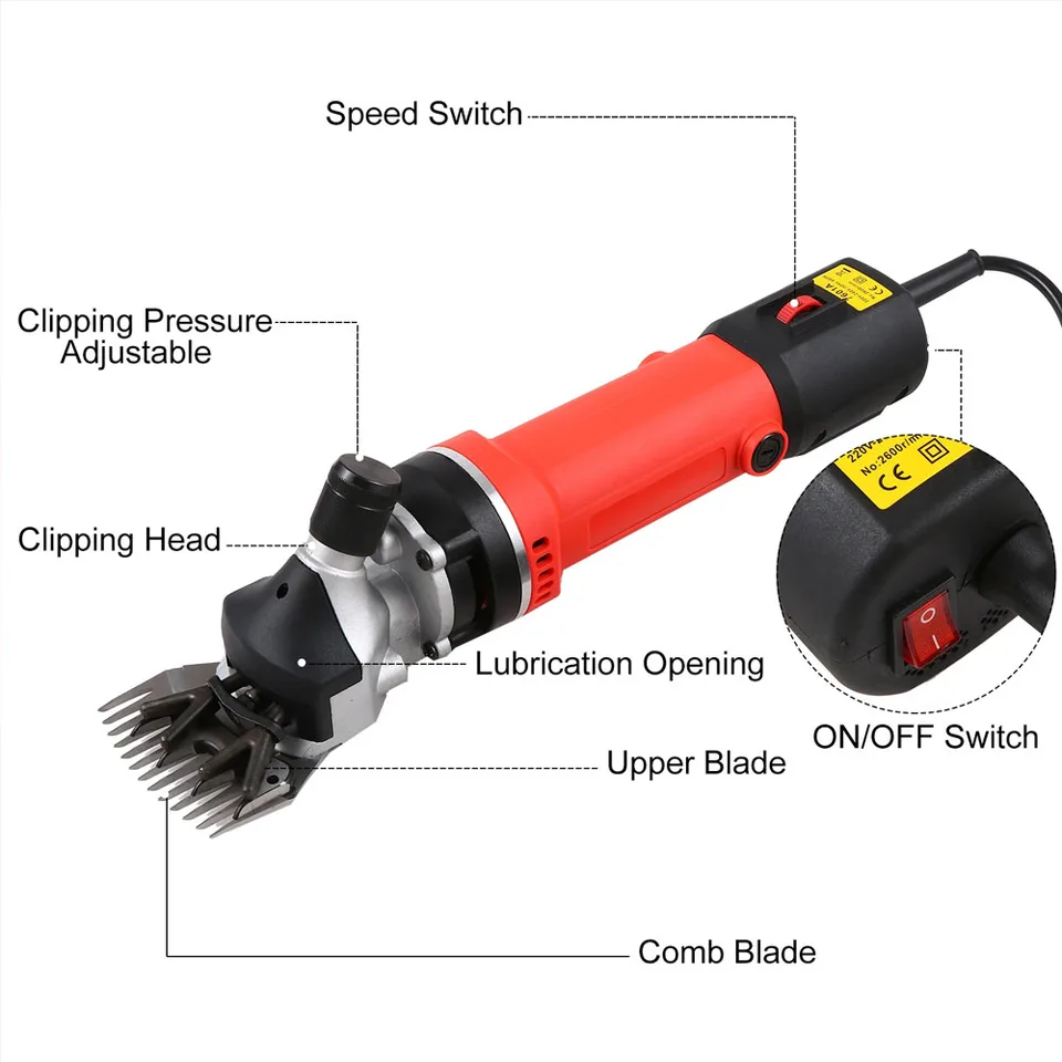 6 Speed Electric Sheep Shears | 13 Teeth Plug-in Shearer Kit | Pet & Farm Animal Clippers - Thumbnail 2
