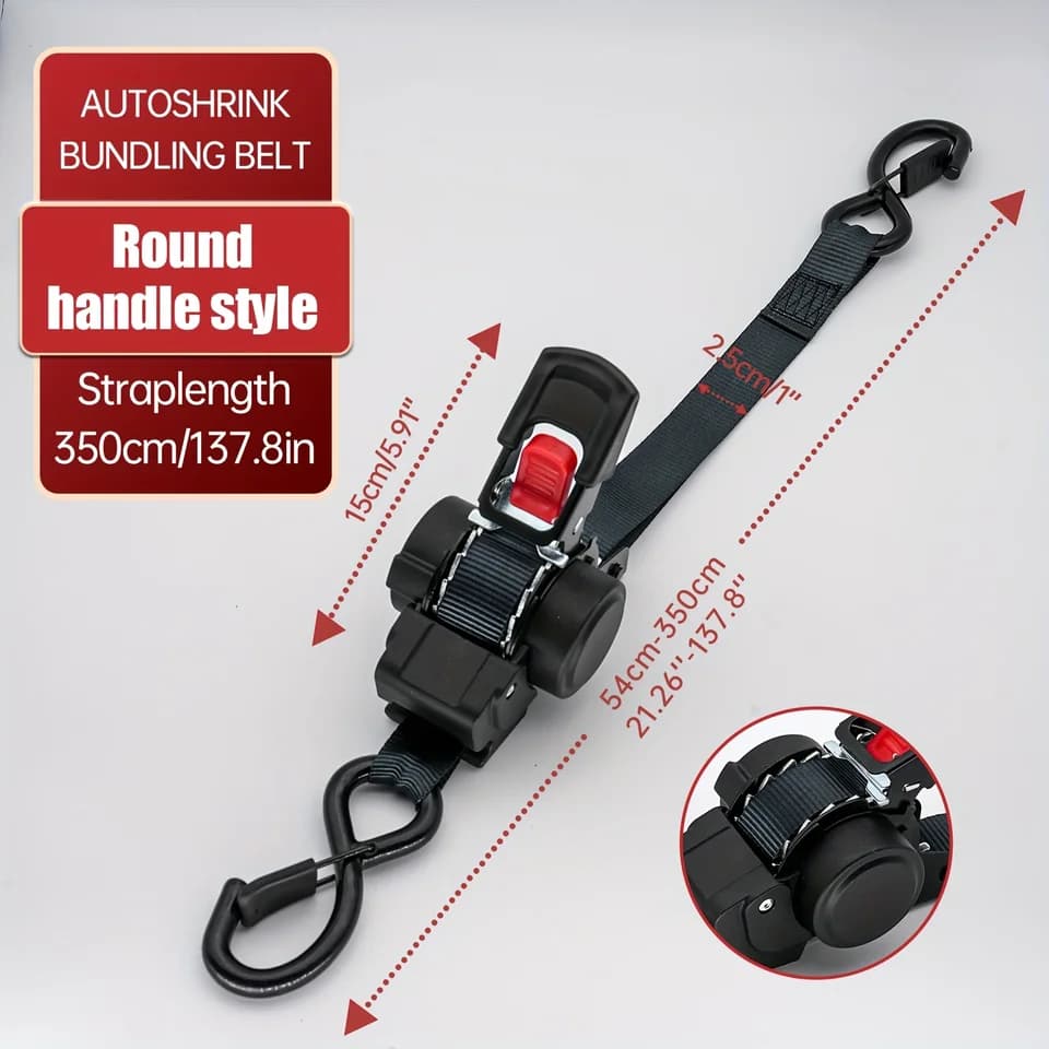 Automatic Ratchet Tie Down Straps | Retractable Auto-Tensioner | Load & Luggage Secure - Thumbnail 2