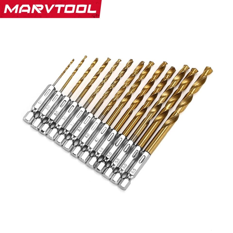 Drill Bit Set | 13-Piece Titanium Coated | 1/4 Hex Shank for Metal - Thumbnail 6