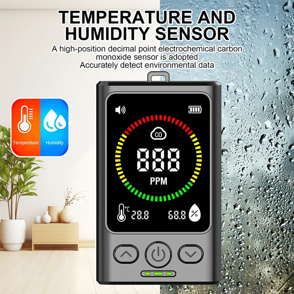 Carbon Monoxide Detector | Temp & Humidity Monitor | Indoor & Garage Use - Thumbnail 4