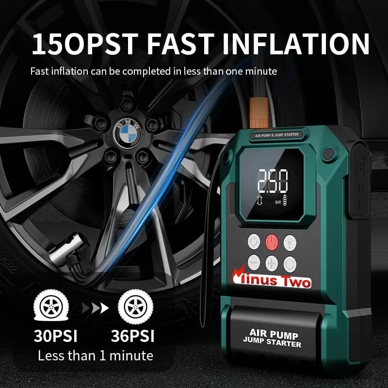 Cables for Car | 2000A Jump Starter Pack | 150PSI Air Compressor - Thumbnail 2