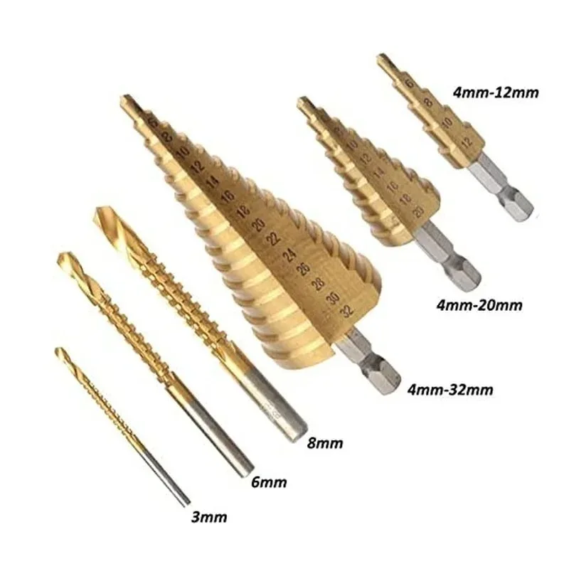 Titanium Coated Drill Bit Set | Step & Twist Drills | Metal & Wood - Thumbnail 6