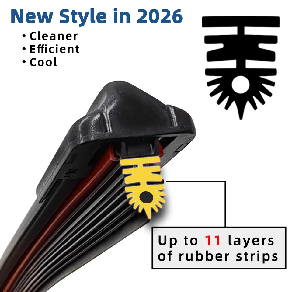 26 Inch Wiper Blades | 11-Layer Natural Rubber | All-Weather J/U Hook - Thumbnail 2
