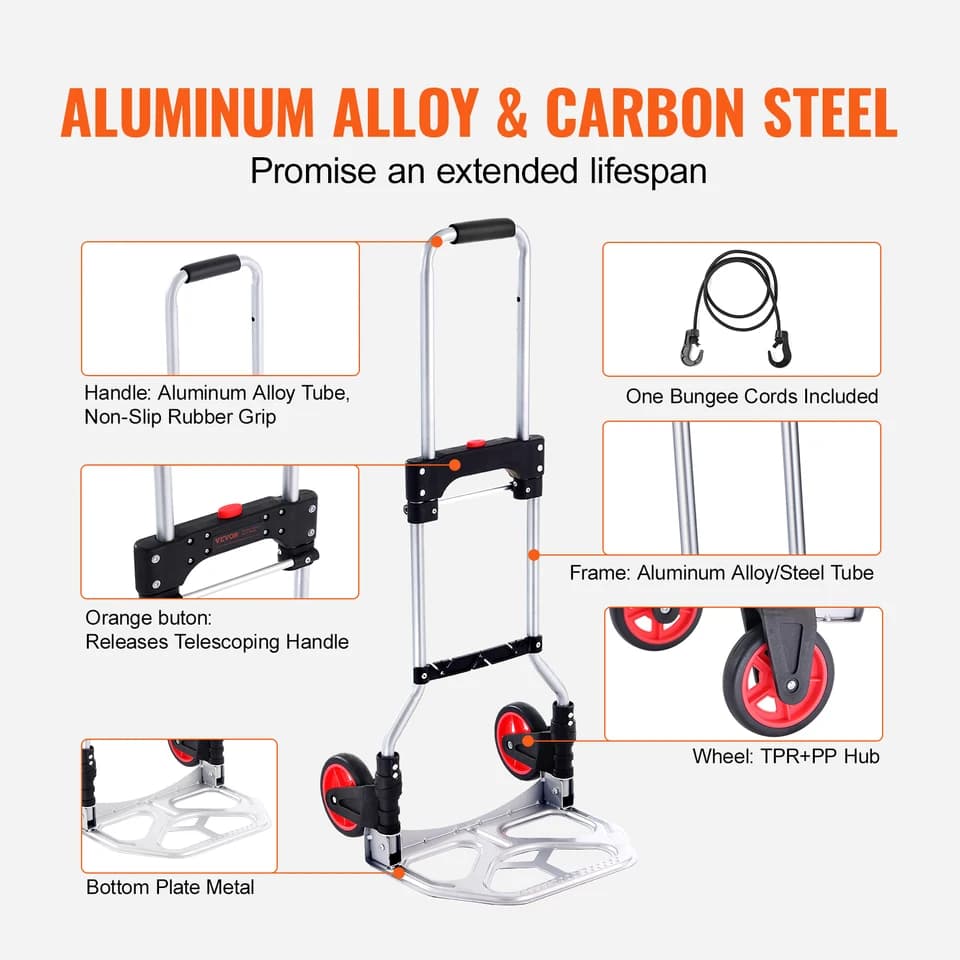 Folding Aluminium Stair Climbing Sack Truck | 80kg Telescopic Handle | Home & Industrial - Thumbnail 4