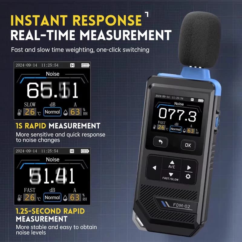 FNIRSI FDM-02 Sound Level Meter | 30-130dB A/C Weighted | Handheld Decibel Meter - Thumbnail 3