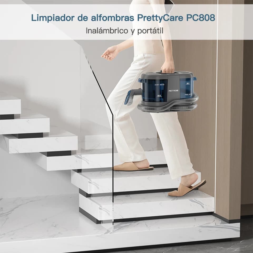 PrettyCare PC808 Carpet Cleaner with Spot Cleaner | 1.4m Hose, 30min Runtime | Wet Sprayer for Sofa & Car - Thumbnail 6