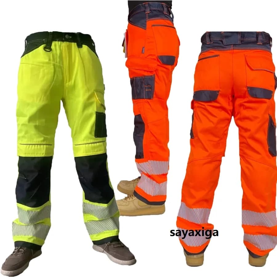 Hi-Vis Workwear Trousers | Multi-Pocket Cotton | Road Safety Cargo Pants - Thumbnail 2