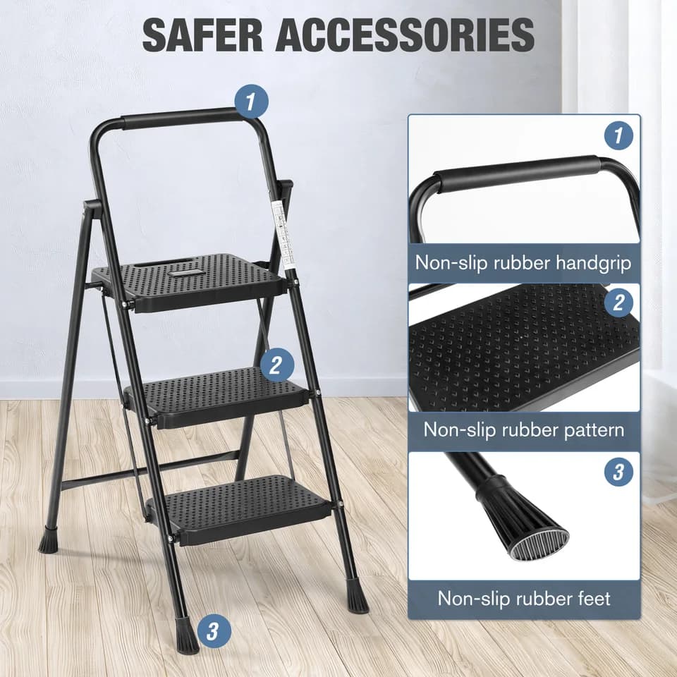 Folding Step Ladder Stool with Ladder Standoff | 800lbs Capacity | Kitchen & Home - Thumbnail 5