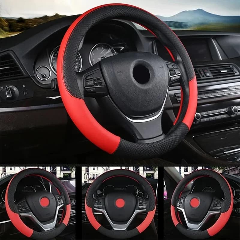 Leather Steering Wheel Covers | Universal 15 Inch Anti-Slip Fit - Thumbnail 4
