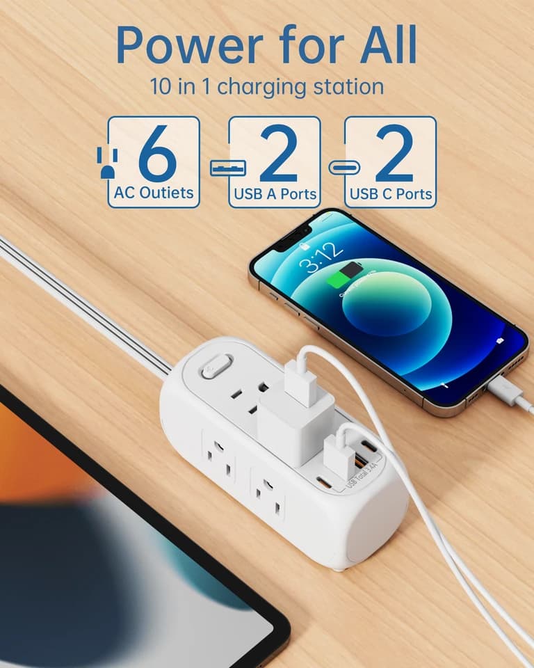 UK Extension Lead | 6 AC Sockets, 2 USB-A, 2 USB-C | 1.5m Cord, Surge Protected - Thumbnail 3