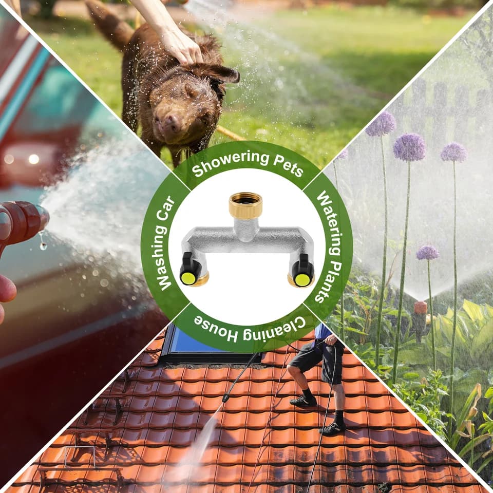 2-Way Flexible Tap Connector | Rustproof Zinc Alloy Splitter | For 3/4 Hoses - Thumbnail 5