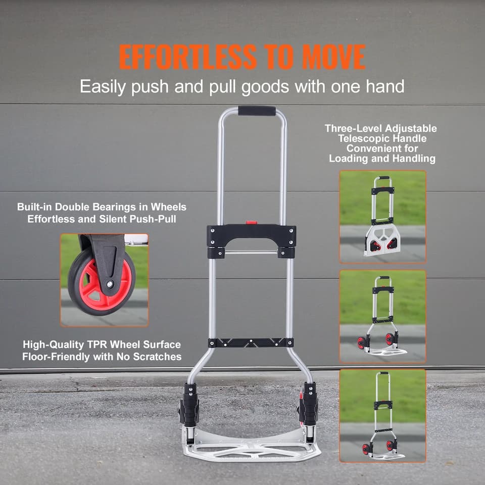 Folding Aluminium Stair Climbing Sack Truck | 80kg Telescopic Handle | Home & Industrial - Thumbnail 3