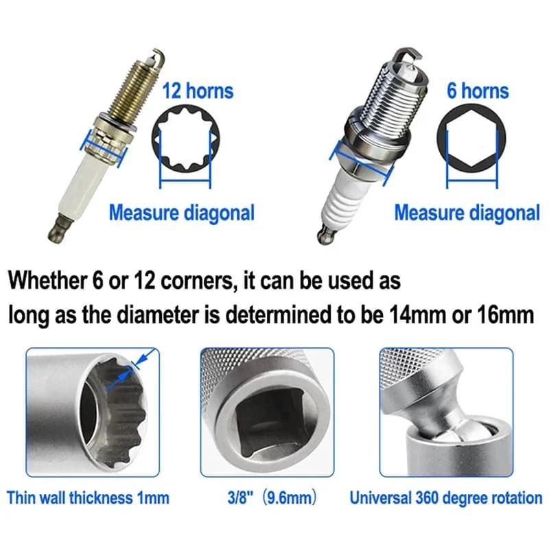 Plug Socket Set | 3/8 Drive 14mm & 16mm | Thin Wall Flex Joint Wrench - Thumbnail 4