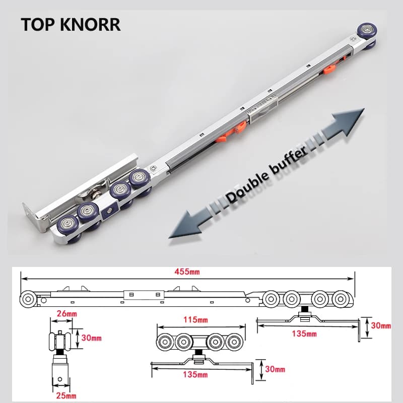 Garment Hanging Rail Buffer Pulley | Soft Close Sliding Door Kit | Wardrobe & Kitchen - Thumbnail 2