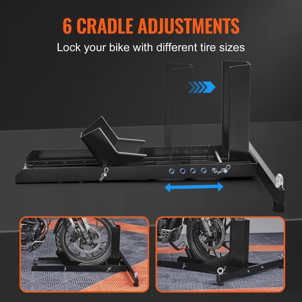 Heavy-Duty Motorcycle Wheel Chocks | 1800 lb Capacity | Adjustable Steel Stand - Thumbnail 3
