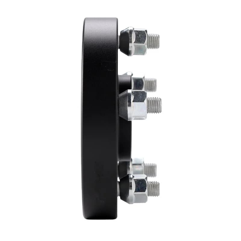 Wheel chock for caravan: black circular object with bolts on white background.