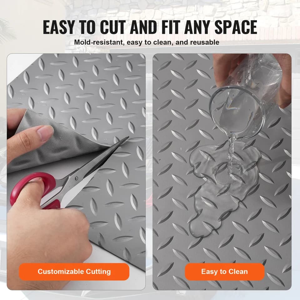 Rubber Floor Matting | 157" x 59" PVC Roll | Non-Slip Garage Flooring - Thumbnail 4