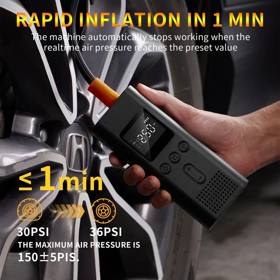 Tyre Inflator | 150 PSI Wireless Pump | Digital Display & LED - Thumbnail 3