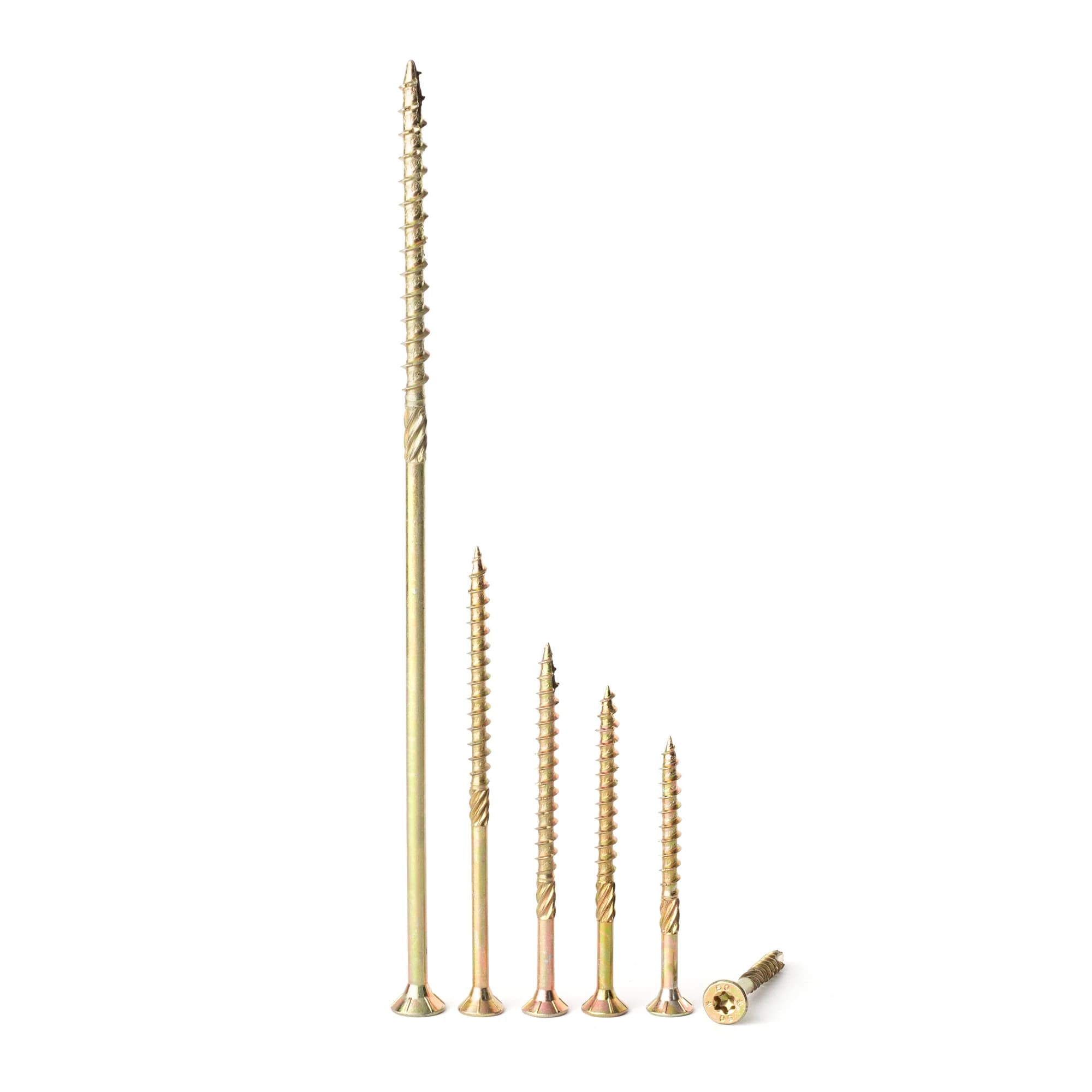 Torx drive knurled metal screws with self-tapping design, suitable for wood decking, fibreboard, and drywall applications.