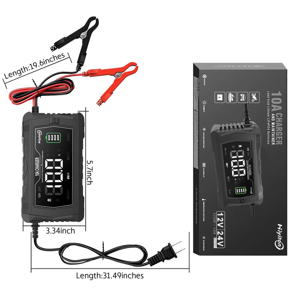 Automatic Car Battery Charger | 10A 12V/24V Multi-Chemistry | LiFePO4, AGM, Gel - Thumbnail 4