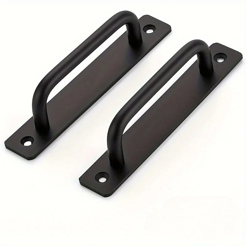 Door Handles | Black Aluminum Alloy Pulls with Plate | Sliding Cabinet & Door Hardware