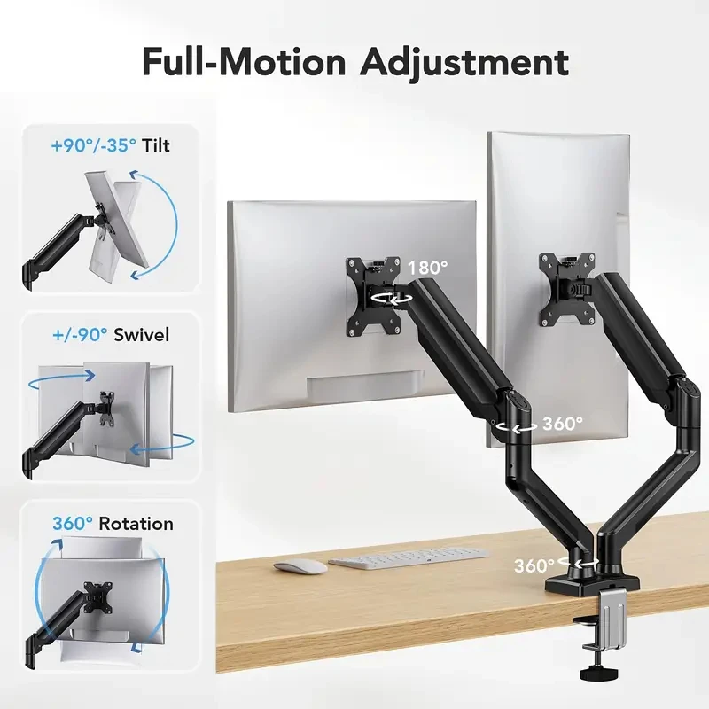Dual Monitor Stand | 13-32" Screens, 180° Swivel | Home & Office Use - Thumbnail 2