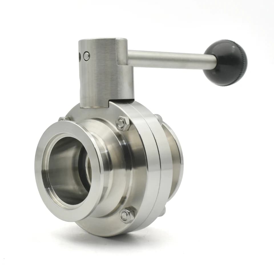 KF Vacuum Gate Valve, a single stainless steel butterfly valve on a white background.
