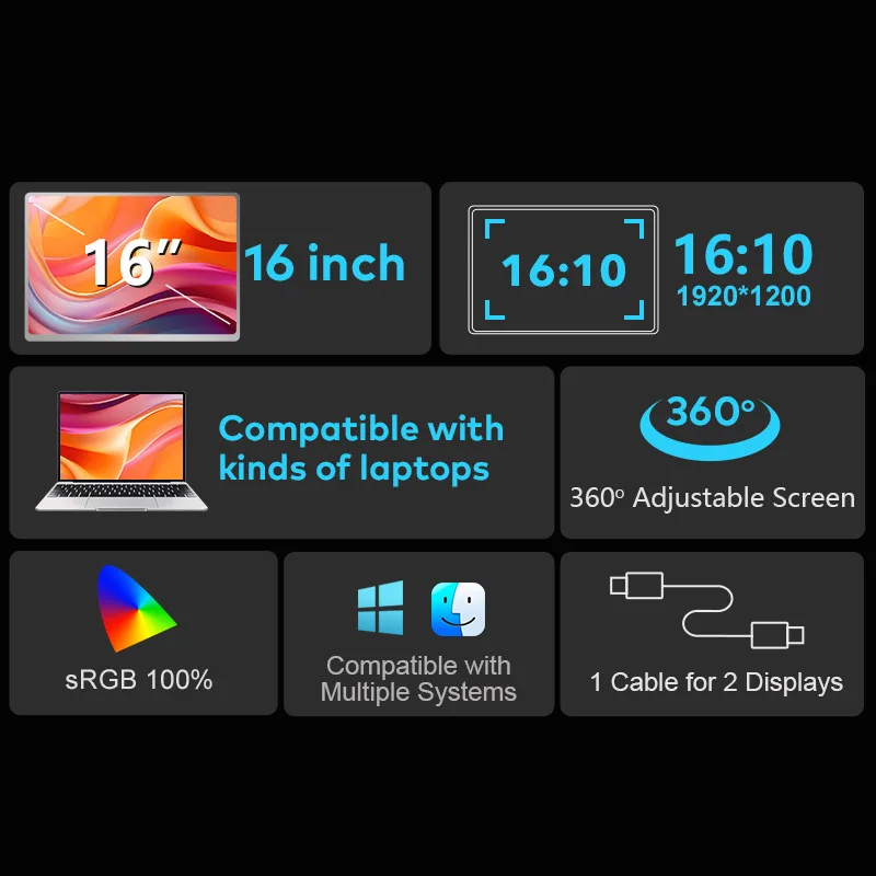 Portable Monitor Triple Screen Extender | FHD Dual Display | Notebook Sub Screen - Thumbnail 6