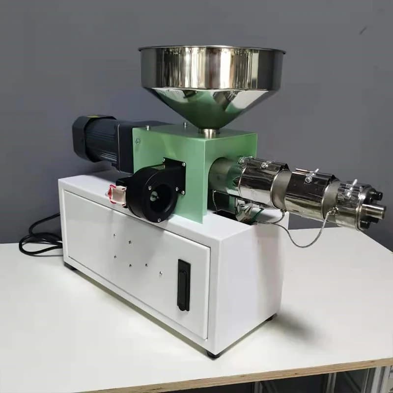 SJ25 Small Desktop Extruder for 3D printing filament, a compact wire drawing and pipe profile manufacturing machine with installed mouth mold.