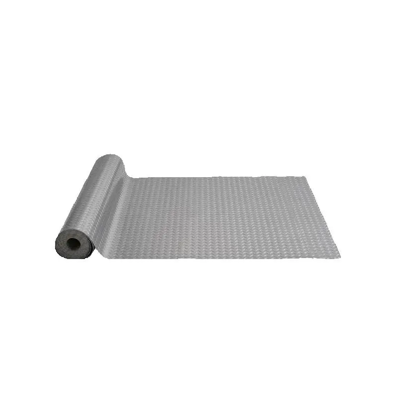 Rubber floor matting: single roll of grey textured mat unrolled on a white background.