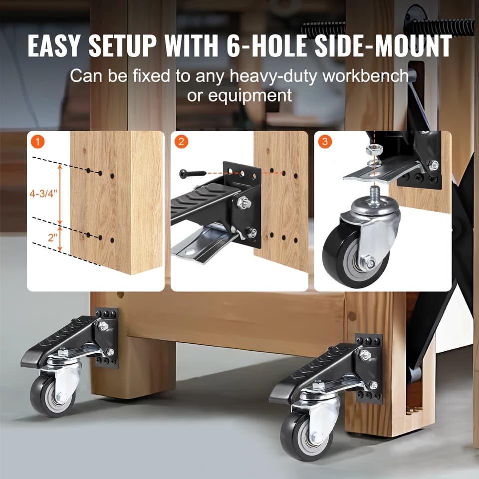 Retractable Stepdown Wheel Chock for Caravan | 165 lbs 2.5" Swivel | Workbench & Equipment Casters - Thumbnail 7