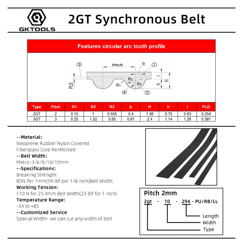2GT Timing Belt 6/9/10/15mm | Open Synchronous Rubber GT2 | 3D Printer & Industrial - Thumbnail 3