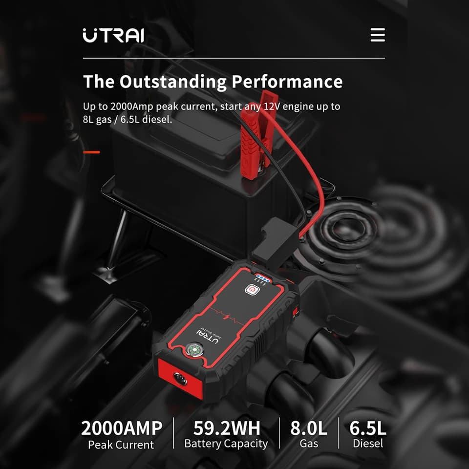 UTRAI Jump Starter | 2000A Portable Car Battery Starter | 12V Emergency Booster - Thumbnail 3