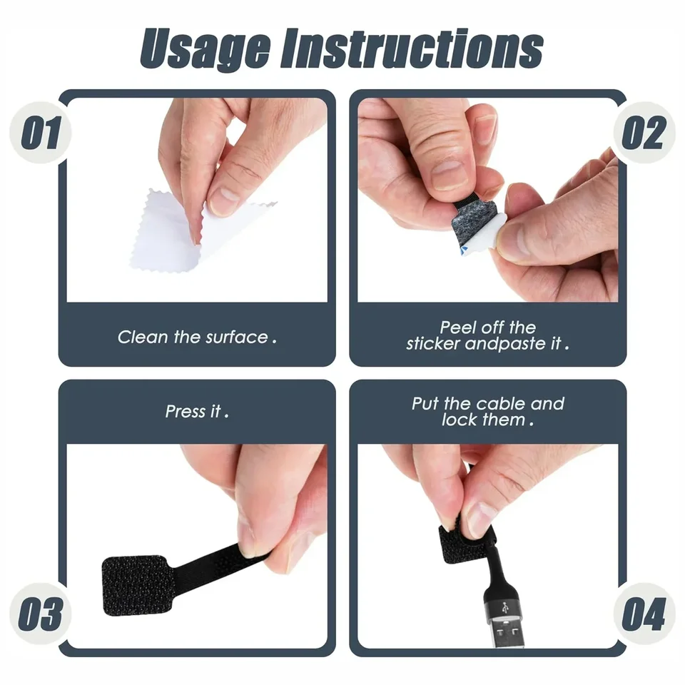 Cable Ties | Self-Adhesive Hook & Loop Straps | Desk Cord Organizer - Thumbnail 2