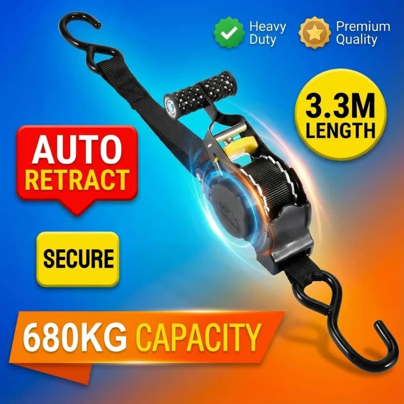 Ratchet Tie-Down Straps | Heavy Duty 1500LBS | Motorcycle & Trailer Cargo - Thumbnail 3