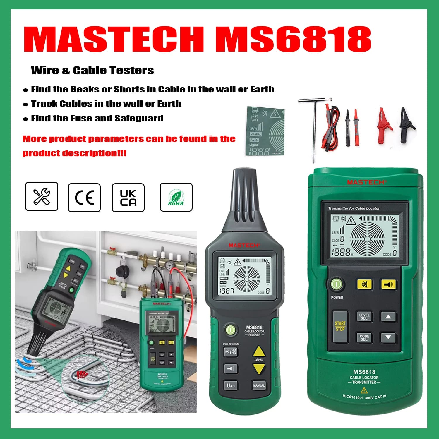 Wire & Cable Tester | Mastech MS6818 Locator | Metal Pipe Detector