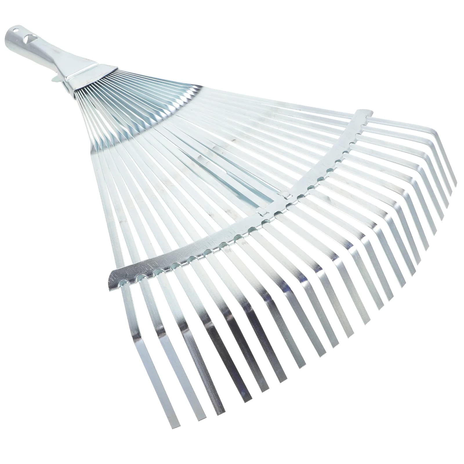 Telescopic rake head with high-carbon steel tines, expandable handle for weeding, moving debris, and garden leaf raking.