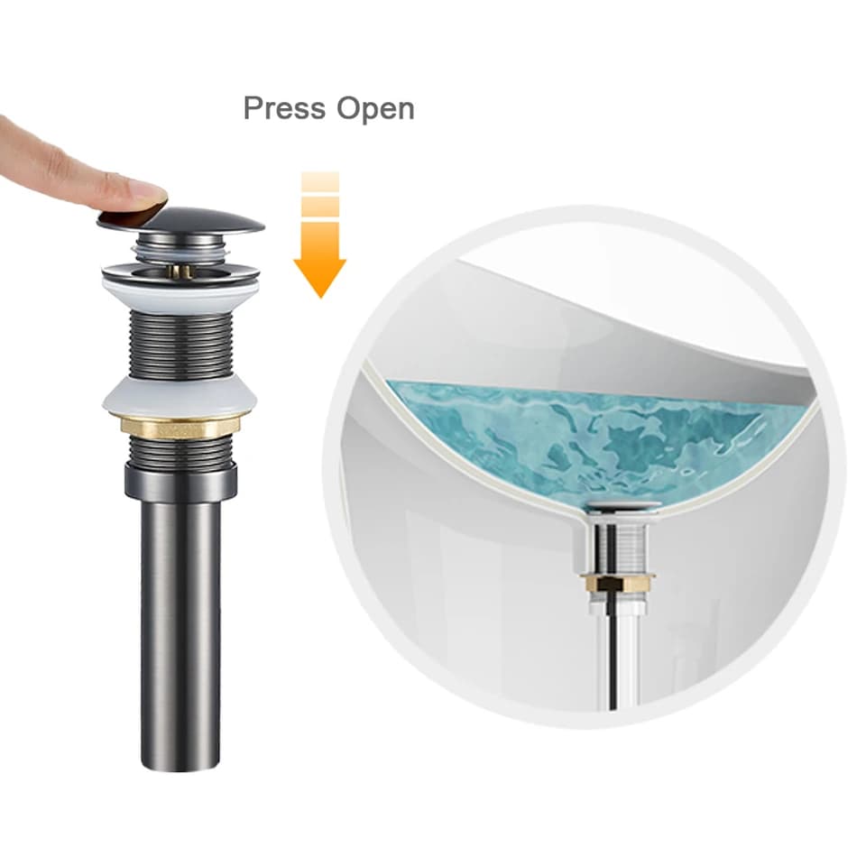 Gunmetal Grey Bottle Trap Waste | Pop-Up Drain Stopper | Bathroom Sink Fitting - Thumbnail 3