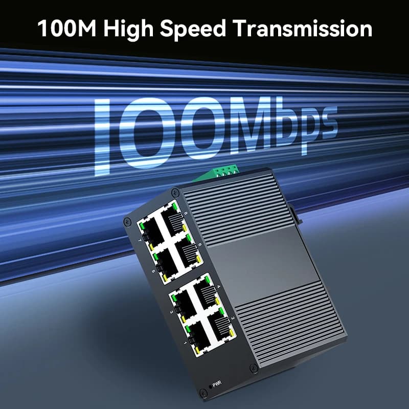 8 Port Industrial Network Switch | DIN Rail Mount | Plug & Play IP40 - Thumbnail 3