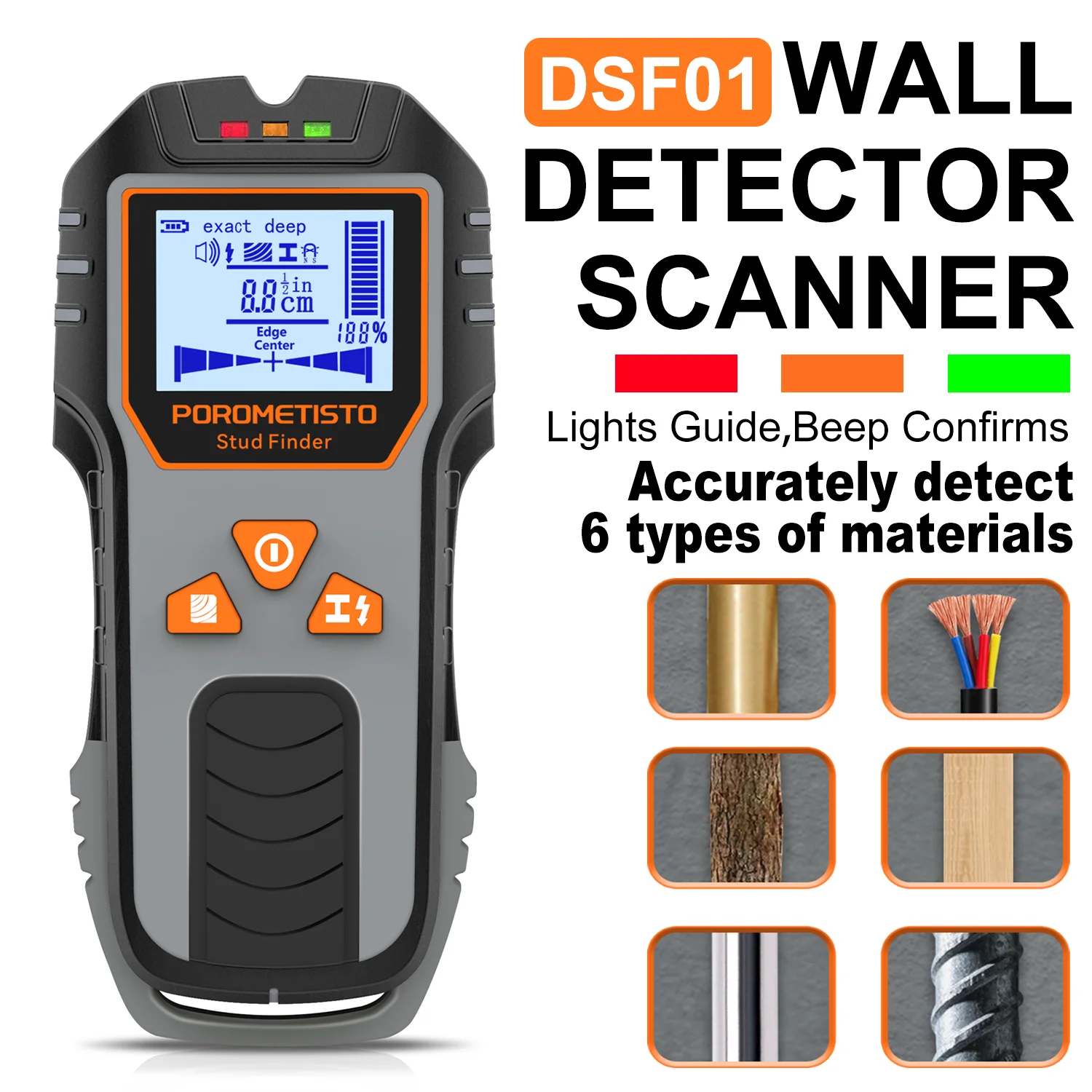 Stud Finder Wall Scanner | 6-in-1 Detector for Wood, Metal, AC Wires | Electronic Measuring Tool - Professional Grade Tool