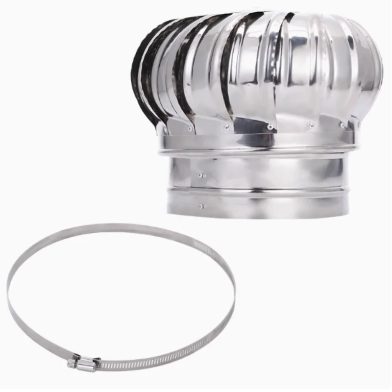 Stainless 304 Steel Roof Vent, a turbine vent with metal band on white.