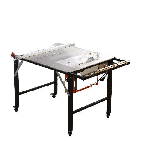 Table Saw Precise Cutting 480W Mini Saw Tool for woodworking, featuring a compact design for accurate wood panel cutting and DIY projects.