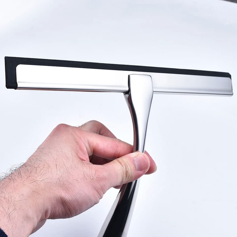 Window Cleaning Kit with Pole | Silicone Squeegee & Suction Hook | 10-14 inch Bathroom Tool - Thumbnail 5